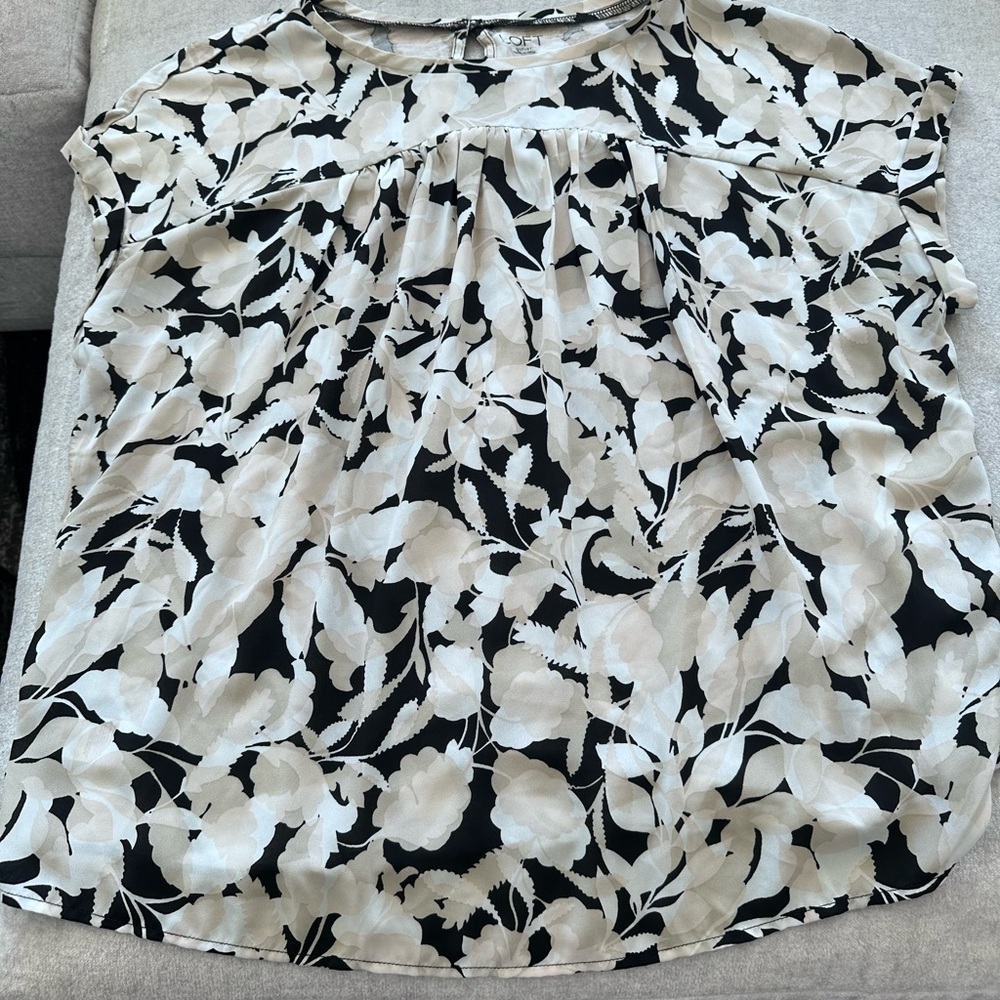 LOFT Black and Cream Floral Blouse